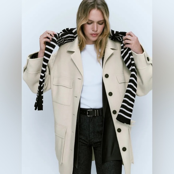 Massimo Dutti Oversized Wool Blend Coat With Pockets Size M - Picture 5 of 17